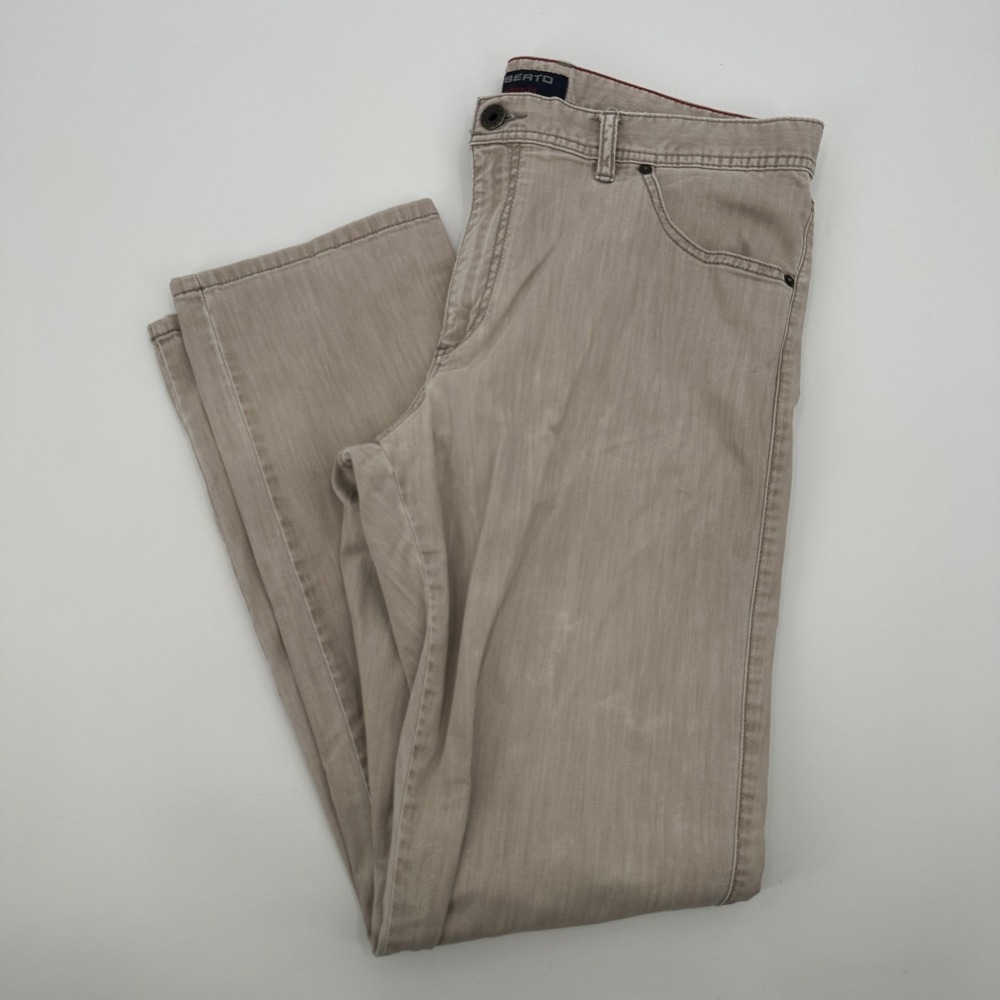 Alberto Jeans Mens 40x34 Beige Khaki Stone Light Denim Modern Fit Stretch Casual